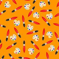 Seamless pattern with a paintbrush and a palette on a orange background. school pattern. vector