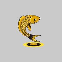 gold fish with C shape illustration logo design, fish jumping illustration logo design vector