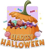 Happy Halloween with candy in pumpkin bucket vector