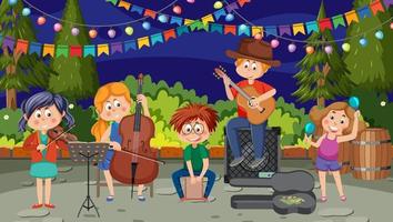 niños tocando musica en el parque vector