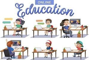 educación en línea con personaje de dibujos animados vector