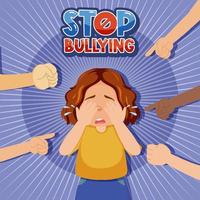 Stop Bullying text with kid surrounded by pointing fingers vector