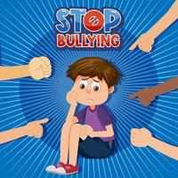 Stop Bullying text with kid surrounded by pointing fingers vector