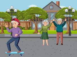 Elderly people doing activity at park vector