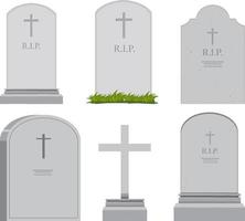 Set of different gravestones on white background vector