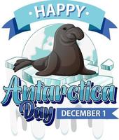 Antarctica day text with dugong vector