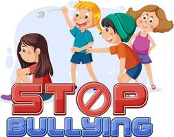 Stop Bullying text with cartoon character vector