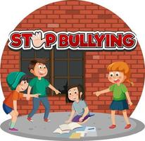 Stop Bullying text with cartoon character vector