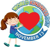 una niña sosteniendo un corazón con el logo del día mundial de la bondad vector