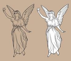 Sketch of an angel with a star. Christmas Christian Christmas drawing with black lines isolated on white background and transparent background.  For coloring books and your design. vector