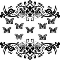 imagen de mariposa que contiene líneas específicas, diferentes diseños y muchas mariposas negras en él vector