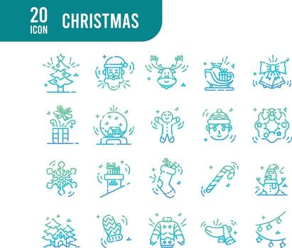 elementos navideños: conjunto de iconos web de línea de degradado. colección de colores lineales. ilustración vectorial sencilla. vector