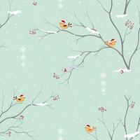 Winter holiday seamless pattern with cute birds happy on soft green background vector