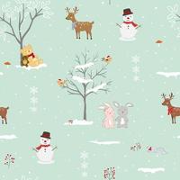 Nature seamless pattern with cute cartoon animals happy on winter vector