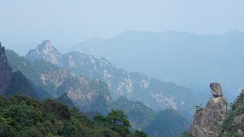 The beautiful mountains landscapes with the green forest and the erupted rock cliff as background in the countryside of the China photo