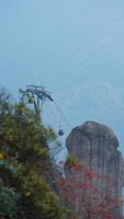 The beautiful mountains landscapes with the green forest and the climbing cable car as background on the mountains photo