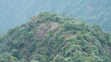 The beautiful mountains landscapes with the green forest and the erupted rock cliff as background in the countryside of the China photo