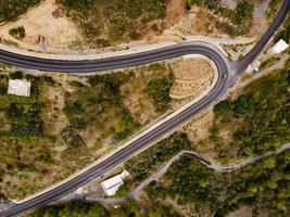 aerial valley and road, Top view, amazing nature background. sunset Flying drone, seascape photo