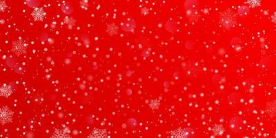 christmas snowy winter landscape background. falling white snowflakes on red background vector