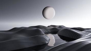 Desert on a moonlit night and lazy river, 3D rendering photo