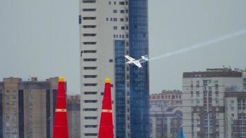 KAZAN, RUSSIAN FEDERATION, JUNE 14, 2019 - Pilot Matthias Dolderer, Red Bull Air Race World Championship 2019, training session, slow motion video