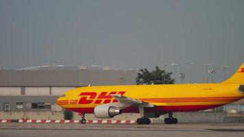 FRANKFURT AM MAIN, GERMANY JULY 19, 2017 - Airbus A300 DHL Cargo D AEAF, taxiing after landing at 25R. Fraport, Frankfurt, Germany video