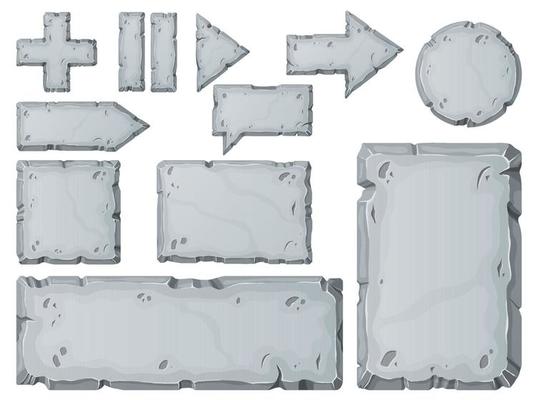 Stone Board set. Stone banner elements for game and web in cartoon style.