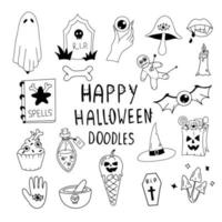 conjunto de garabatos para halloween lindos dibujos negros vector