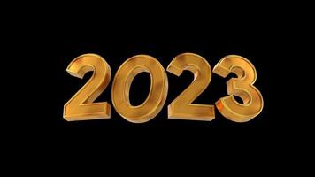 Frohes neues Jahr 2023 Goldtext mit schwarzem, isoliertem Hintergrund 3D-Illustration, die ein Video mit 4k-Auflösung wiedergibt