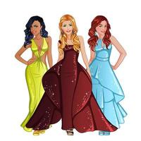 Beauty Pageant Theme Beautiful Female Characters Wearing Evening Gowns. Vector Illustration