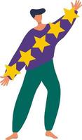 Man holds a five star rating. Simple flat design. vector