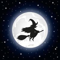 Silhouette of a witch on a background of the full moon vector