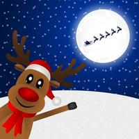 Reindeer peeking sideways in the forest vector illustration holiday