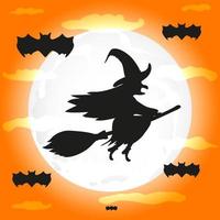 Halloween patty. Witch and bats are flying vector