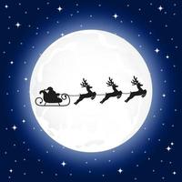 Santa Claus goes to sled reindeer in the background of the moon at night vector