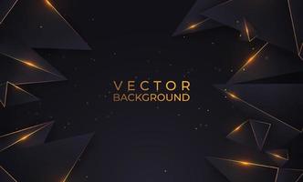 Luxury gold and black background with geometric shapes with effect, Shiny triangles. Abstract backdrop vector illustration.