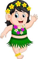 A beautiful girl in Hawaiian clothes dances Hula vector