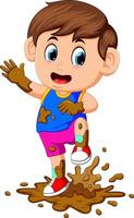 cute boy playing in the mud vector