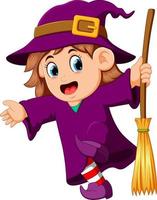 girl witch with a broom vector