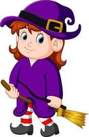 girl witch with a broom vector