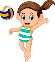 young woman playing volleyball on beach vector