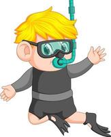 snorkeling boy cartoon vector