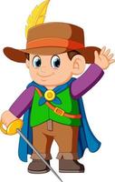 a boy wearing musketeer costume with sword vector