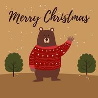 Vector image of a golden color with an image of a bear in nature, with the text merry Christmas