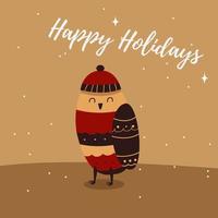 Vector image of a golden-colored post with the image of a bullfinch bird, and the text of happy holidays