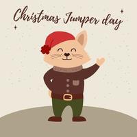Cute cat for Christmas party. A holiday card with the inscription Happy Jumper Day. vector