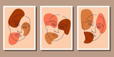 Collection of beauty woman face minimal hand drawn line art vector