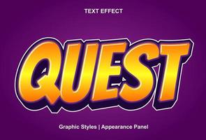 quest text effect with orange color 3d style and editable vector