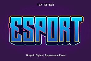 e sport text effect with blue color 3d style. vector