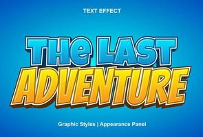 last adventure text effect with blue and yellow color 3d style. vector